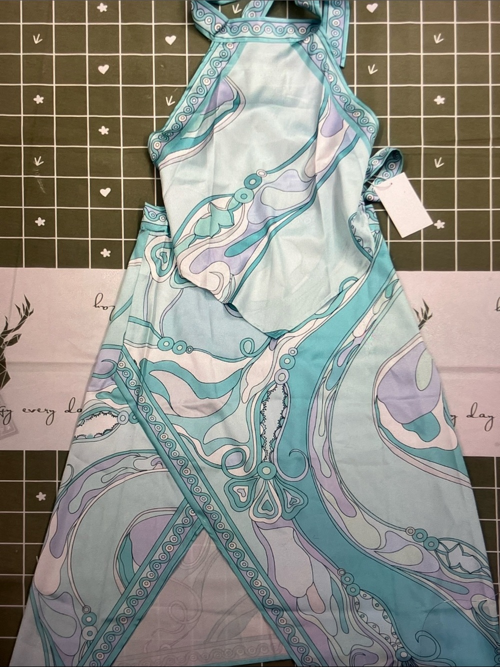 Emilio Pucci Aqua and Light Blue Backless Halter Dress - Picture 3 of 10